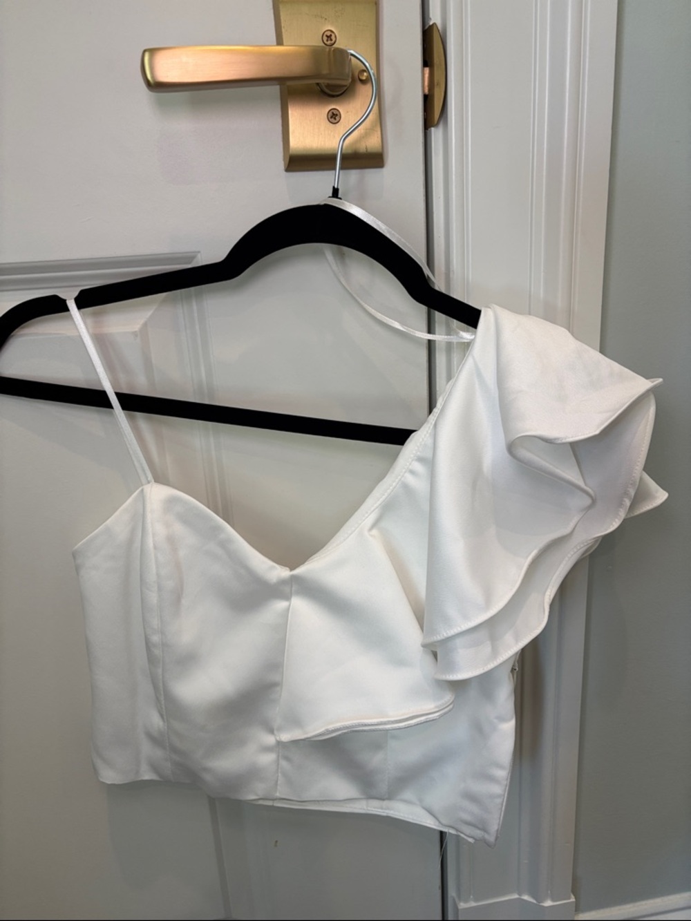 White One-Shoulder Ruffle Crop Top